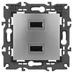 14-4110-03 ЭРА Устройство зарядное USB, 230В/5В-2100мА, IP20, Эра Elegance, алюминий | Эра Elegance