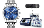 KANGOL Multifunction Three Eyes Six Hands Quartz Movement Stainless Steel Watchband Watch Men"s Watches