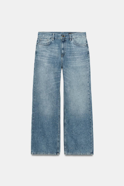 ZARA ДЖИНСЫ WIDE LEG СО СРЕДНЕЙ ПОСАДКОЙ И СТРАЗАМИ — ZW COLLECTION, ВЫЦВЕТШИЙ СИНИЙ