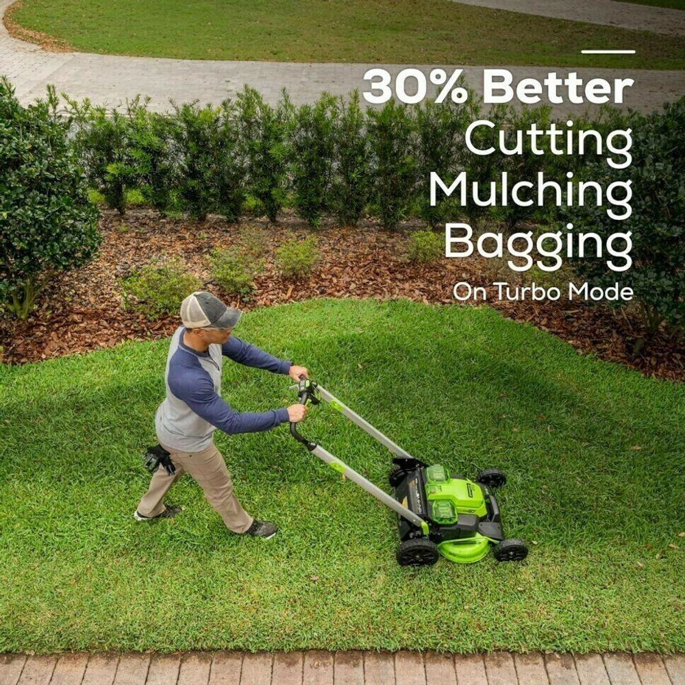 Cамоходная аккумуляторная газонокосилка Greenworks GD60LM61 Twin Force, 60v, 61 см, (2519107UH), с аккумулятором 8 А·ч и зарядным устройством