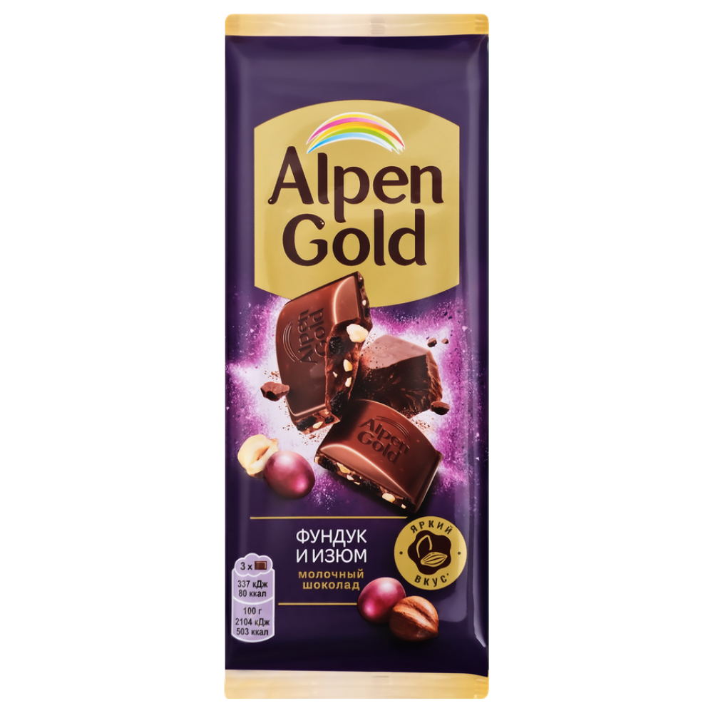 Шоколад Alpen Gold Фундук и изюм 80 гр