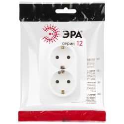 Розетка ЭРА Серия 12 12-2106-01М 2X2P+E Schuko 16А-250В белый матовый | Эра 12