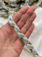 Тесьма коса бежево-голубая с добавлением золотой нити