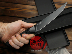 Кухонный нож Microtech Boning кастом - клинок DLC, больстеры титан, рук. Carbon
