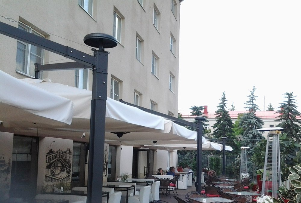 Зонт профессиональный двухкупольный 3.5х7 м Scolaro Alu Double Dark, антрацит, слоновая кость