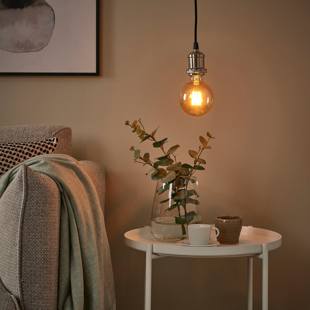 IKEA MOLNART  (ИКЕА МОЛНАРТ)  -  Лампа светодиодная E27 150 люмен - шар коричневое прозрачное стекло 95 мм