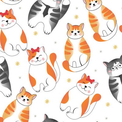 Котики с цветочками на белом
