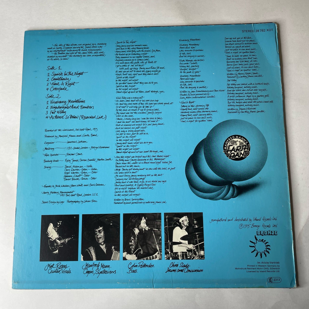 Винтажная виниловая пластинка LP Manfred Mann's Earth Band Nightingales and Bombers (Германия 1977)