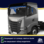 Ламбрекен с косынками двусторонние Iveco (экокожа, синий, коричневые кисточки)