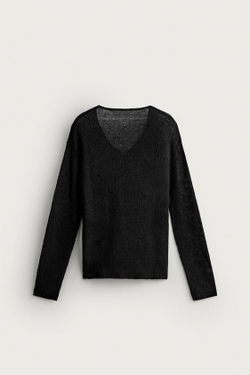 ZARA ФАКТУРНЫЙ ДЖЕМПЕР С V-ОБРАЗНЫМ ВЫРЕЗОМ, ЧЕРНЫЙ