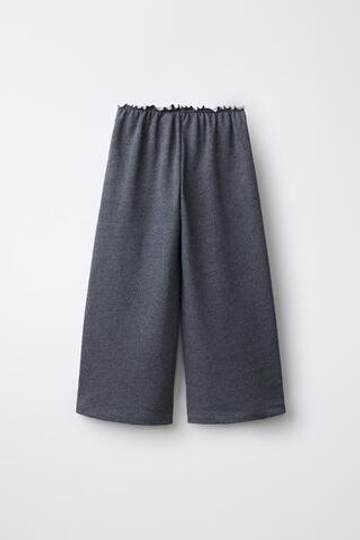 ZARA БРЮКИ WIDE LEG С ПОЯСОМ В РУБЧИК, СЕРЫЙ МЕЛАНЖ
