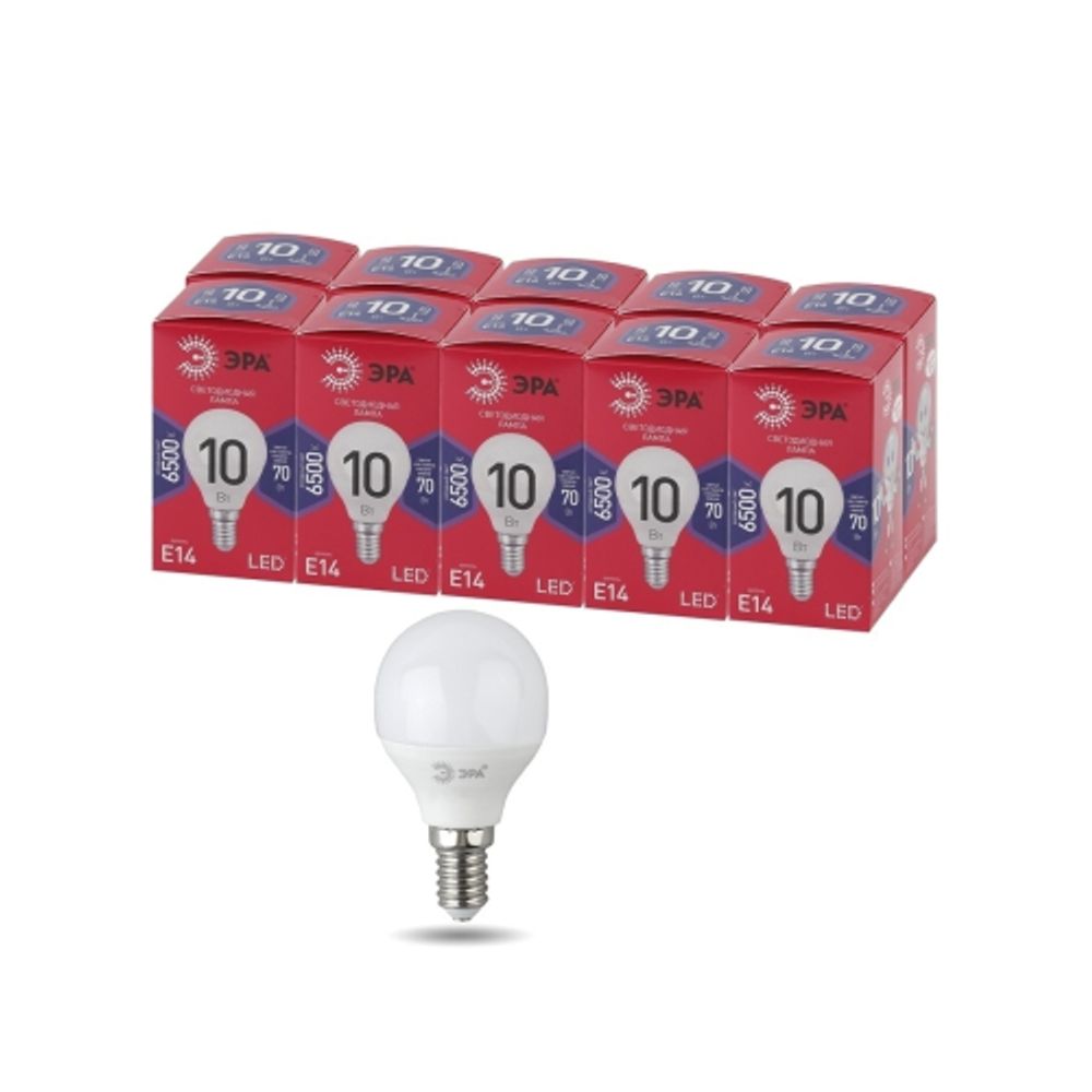 Лампа светодиодная ЭРА RED LINE LED P45-10W-865-E14 R 10Вт шар холодный дневной свет E14 | Лампы cветодиодные Шар (G/P)