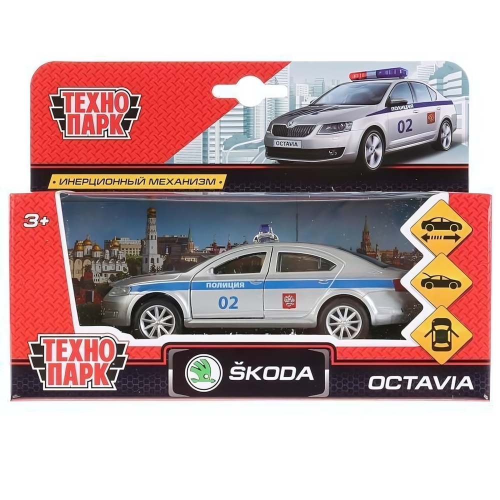 Модель ин. мет. "Skoda Octavia Полиция" 12см, открыв. двери, в коробка (Технопарк)