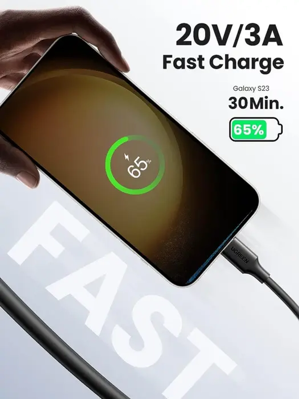 Кабель USB C - USB C, 480Mbps, 3A, QC4.0/PD3.0, 60W, 0.5m, UGREEN 50996