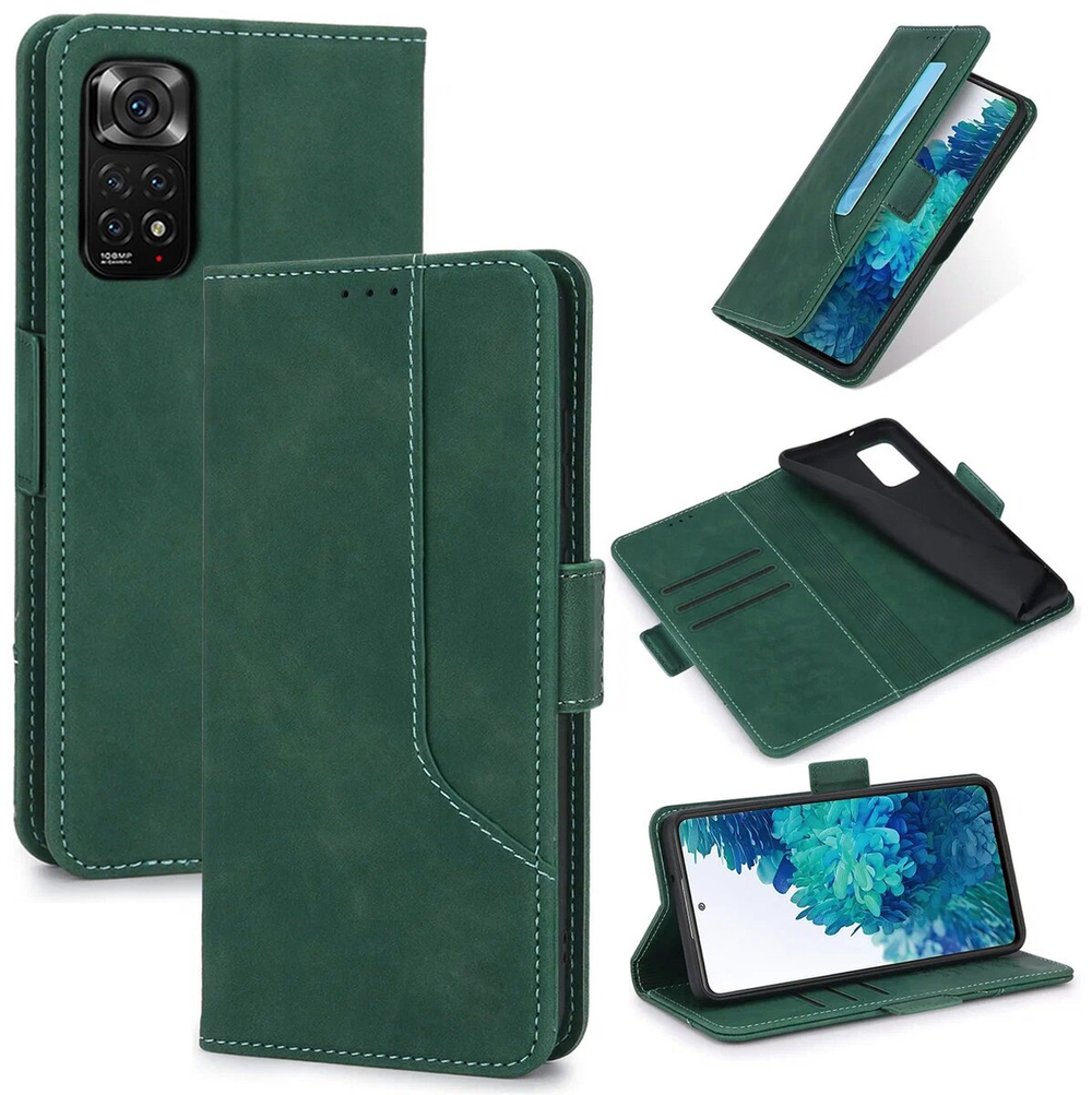 Стильный чехол-книжка из кожи для XIAOMI REDMI NOTE 11 / 11S с отделом для наличных, 3 слотами для карт и подставкой