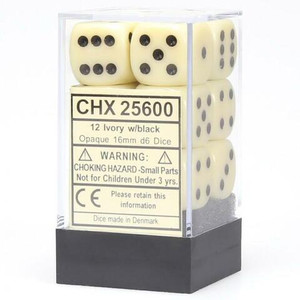 Chessex 12-D6 set (16mm) - Ivory/Black Opaque