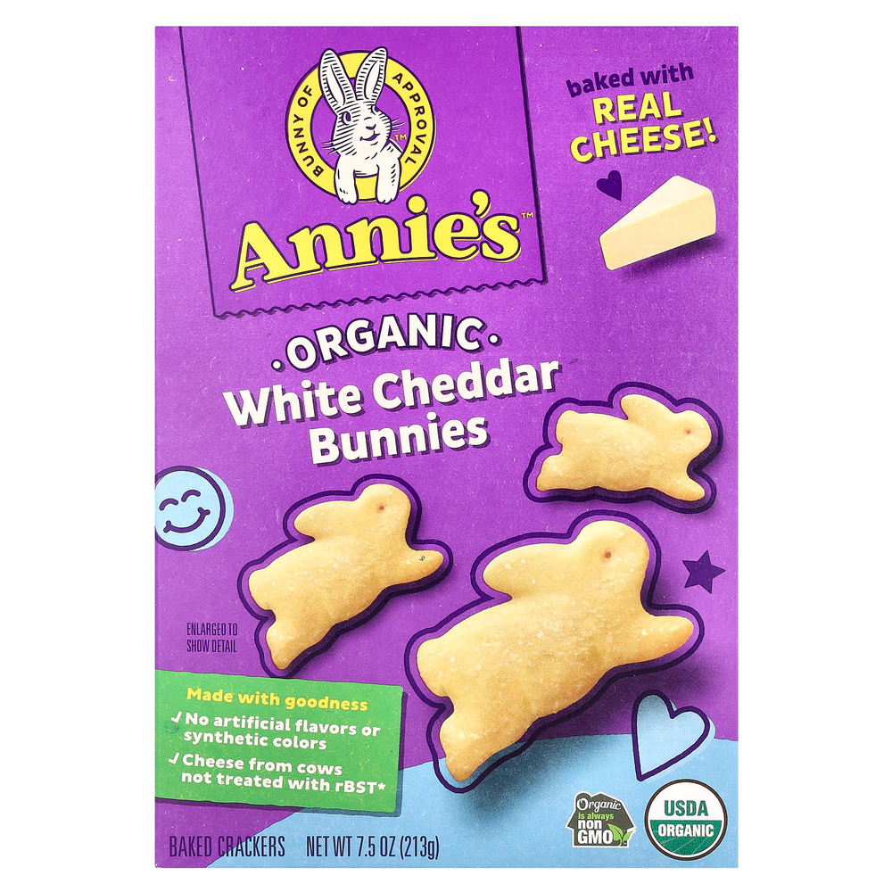 Annie's Homegrown, Органические кролики с белым чеддером, запеченные крекеры, 213 г (7,5 унции)