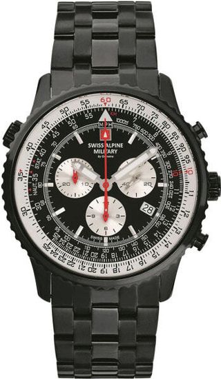 С браслетом Мужские наручные часы с черным браслетом Swiss Alpine Military 7078.9177 chrono mens 45mm 10ATM