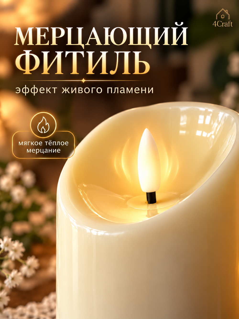 Свечи светодиодные с неподвижным мерцающим фитилем (3 шт) с дистанционным управлением