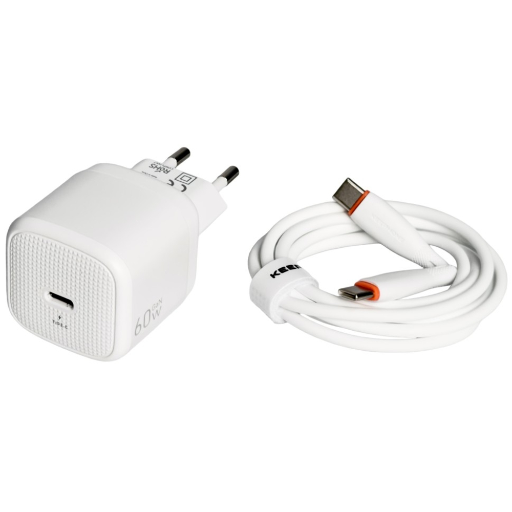 Сетевое зар. устр. Keephone Thomas KP-EB0112 1C 60W Gan с кабелем Type-C на Type-C белое