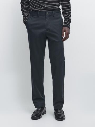 Massimo Dutti Зауженные брюки из смесовой хлопковой ткани, темно-синий