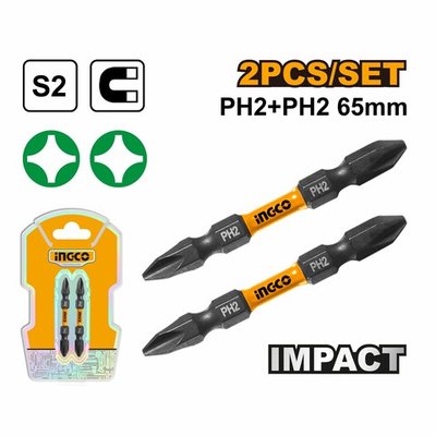 Ударная бита PH2хPH2х65мм 2шт. S2 SUPER INGCO SDBIM72PH265 INDUSTRIAL