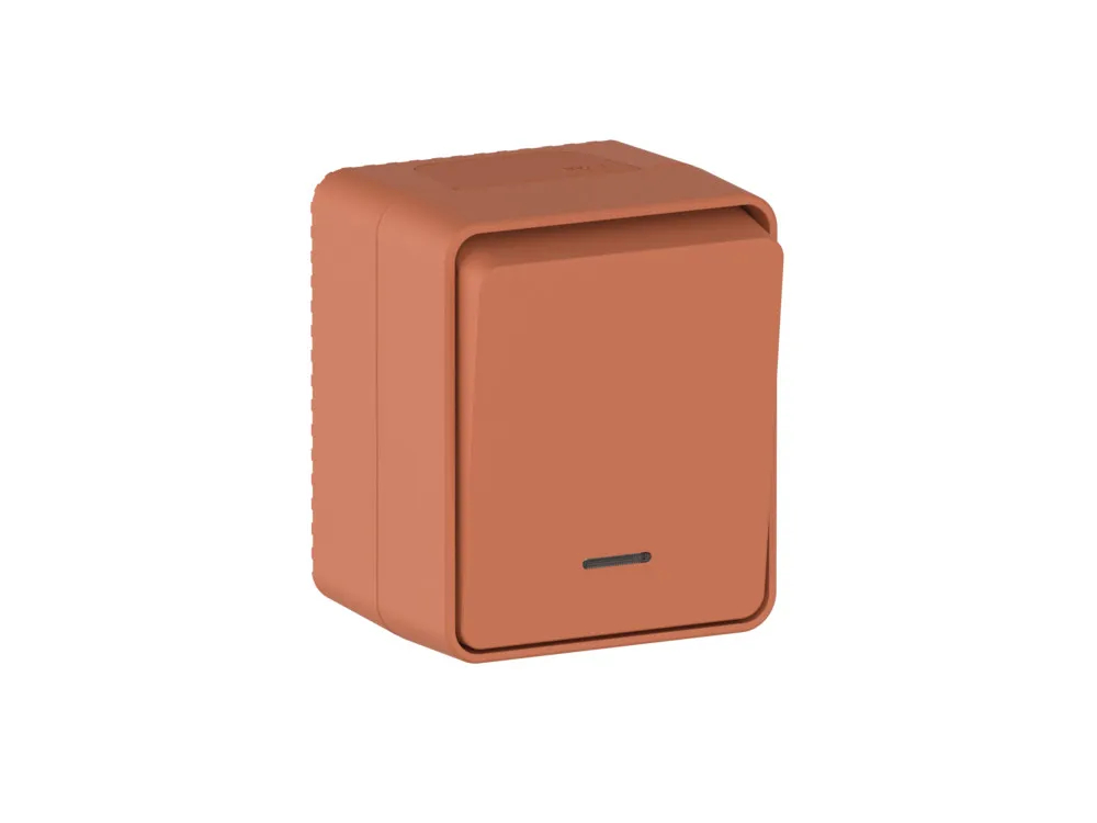 ATLASDESIGN PROFI IP54 О/У 1-клавишный ВЫКЛЮЧАТЕЛЬ с подсветкой, сх.1а, 10АХ, ТЕРРАКОТОВЫЙ