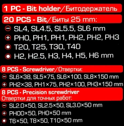 Отвертки в комплекте с битами, набор 37пр. Scheppach Sch-7037B