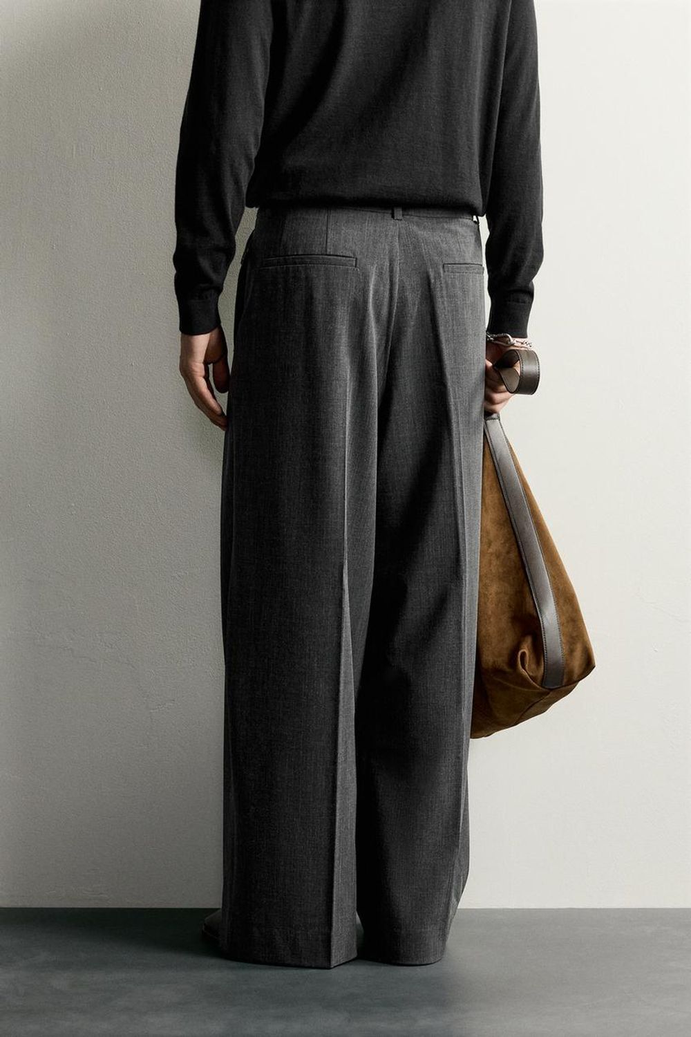 ZARA БРЮКИ RELAXED FIT СО СКЛАДКАМИ, СЕРЫЙ