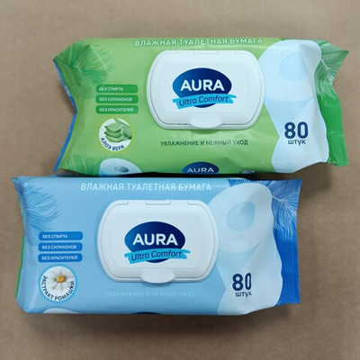AURA ULTRA COMFORT Влажная туалетная бумага с крышкой 80 шт - 2 шт