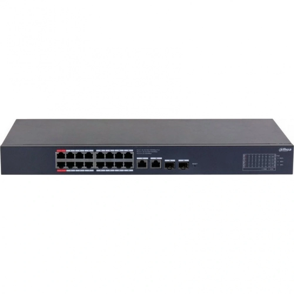 Коммутатор Dahua DH-CS4220-16GT-240 (L2) 16x100Мбит/с 2x1Гбит/с 2xКомбо(1000BASE-T/SFP) 16PoE 265W управляемый