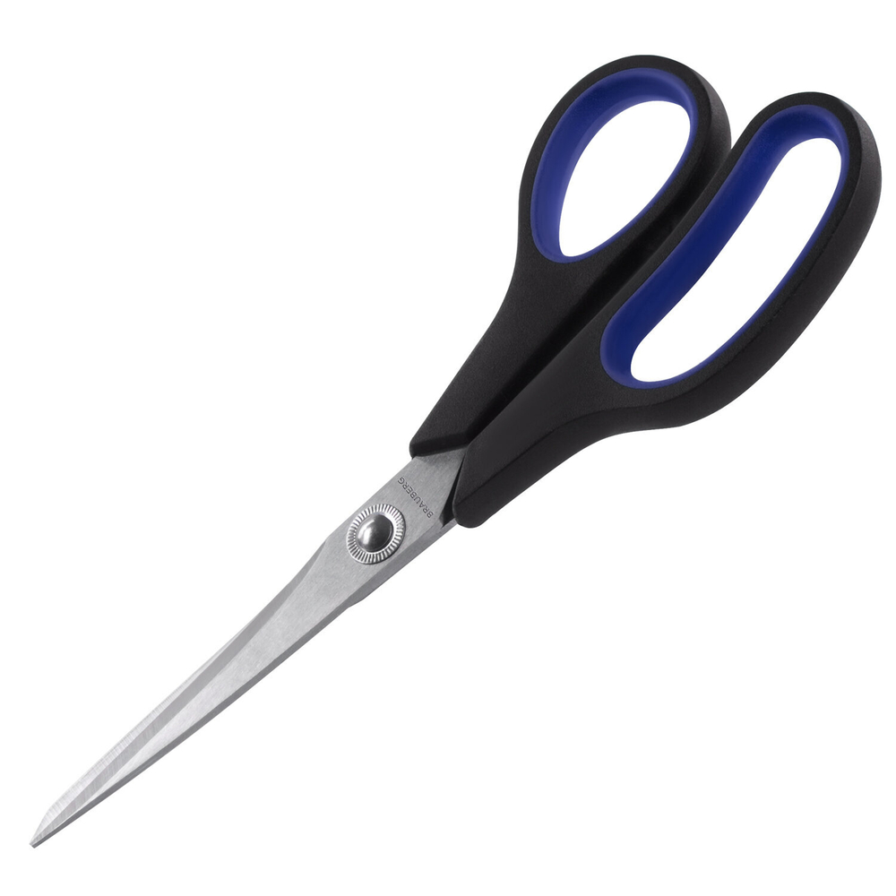 Ножницы BRAUBERG «Soft Grip», 216 мм, черно-синие, резиновые вставки, 3-х сторонняя заточка.