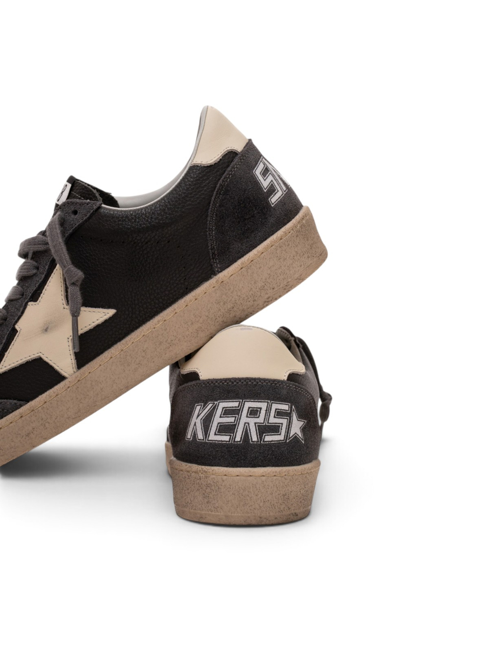 Men’s Ball Star in Dark Gray Leather and Suede with White Leather Star