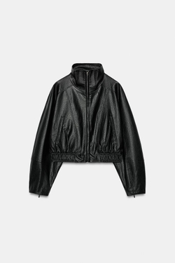 ZARA УКОРОЧЕННАЯ КУРТКА ИЗ ИСКУССТВЕННОЙ КОЖИ, ЧЕРНЫЙ