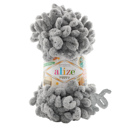 Пуффи (Puffy) пряжа Alize 100%микрополиэстер 5х100г/9,2 м 302 св.серый