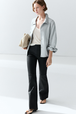 Massimo Dutti Легинсы клеш из кожи наппа, синий