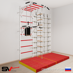 Шведская стенка Sv Sport усиленная 64940 (Турник рукоход/Брусья/Лестница/Трапеция/Мат 2м/Канатный лаз)