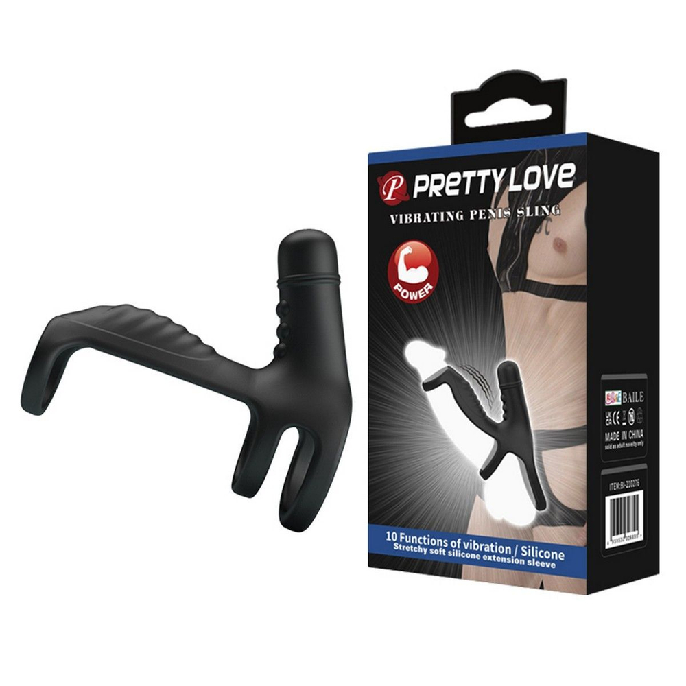 Черная вибронасадка на пенис Vibrating Penis Sling (Цвет: черный)