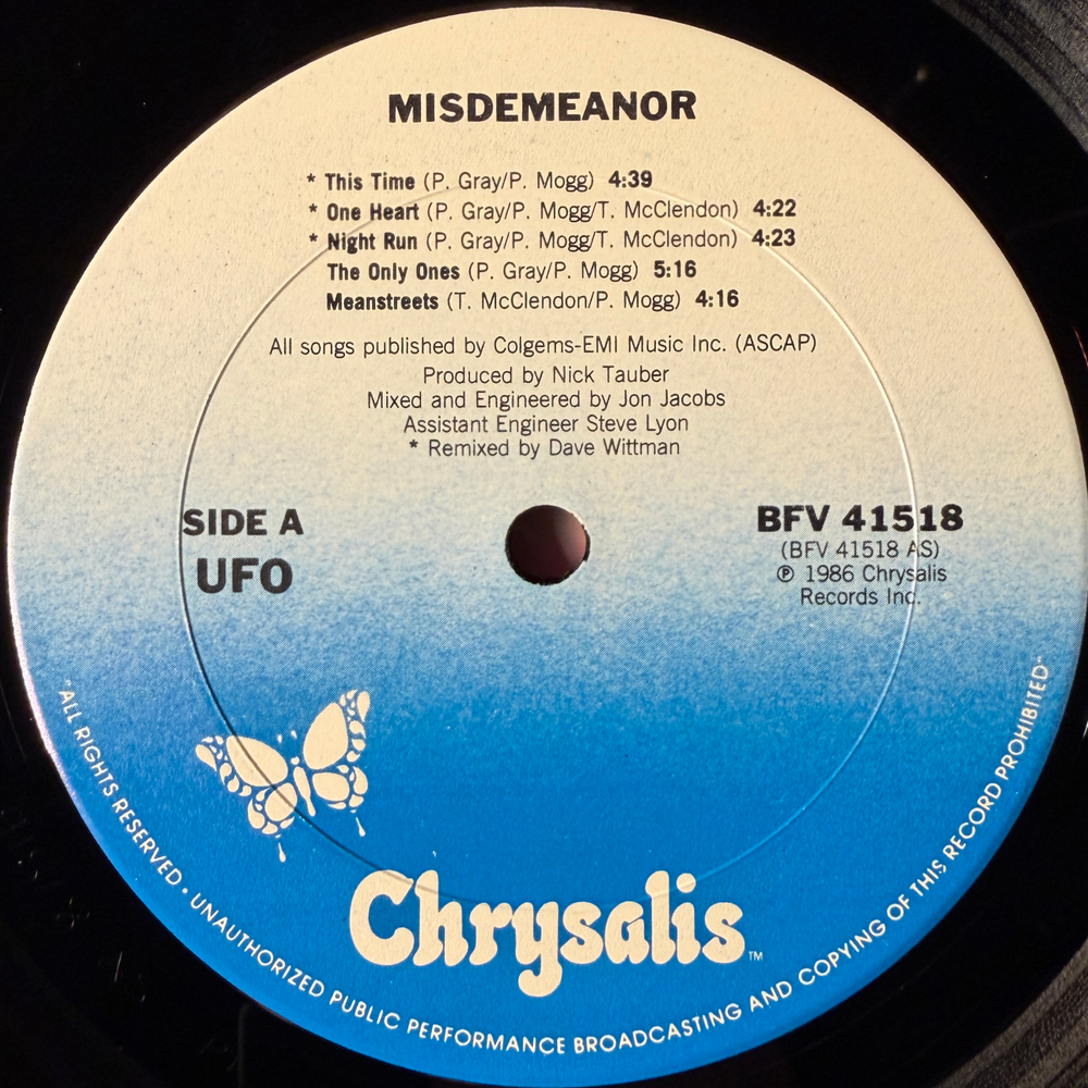 UFO ‎– Misdemeanor (США 1986г.)