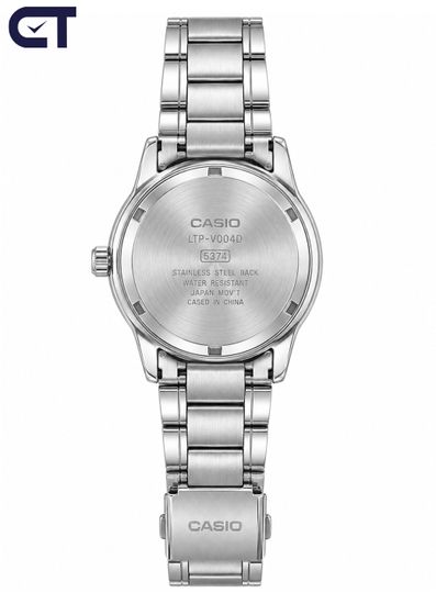 CASIO LTP-V004D-1B2 CASIO Collection женские наручные часы — чёрный циферблат, стальной браслет и индикация даты