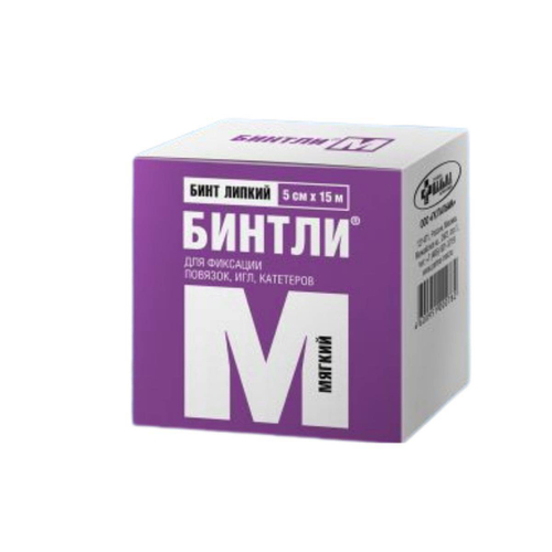 БИНТЛИ-М бинт липкий нетканый для фиксации повязок мягкий 5×1500 см