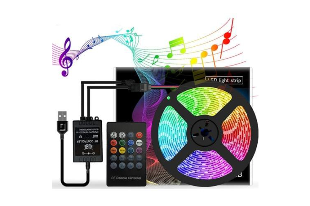 Светодиодная лента с чипом WS2835, 60led/RGB, IP65, DC5V, 4м, Music controller