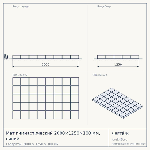 Мат гимнастический 2000×1250×100 мм, синий — от 5 900 ₽