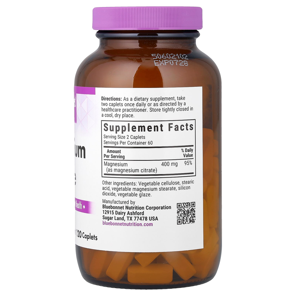 Bluebonnet Nutrition, цитрат магния, 120 капсуловидных таблеток (200 мг в 1 таблетке)