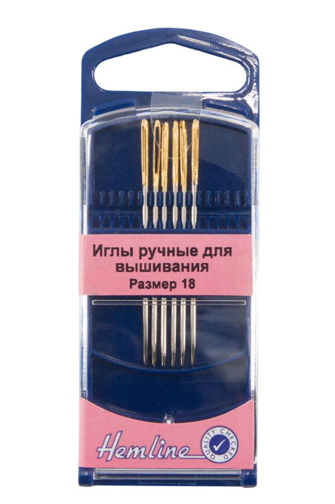 Иглы ручные для вышивания с закругленным кончиком в пластиковом контейнере №18 | 5 блист. по 6 игл, Hemline Иглы ручные для вышивания с закругленным кончиком в пластиковом контейнере №18 | 5 блист. по 6 игл, Hemline