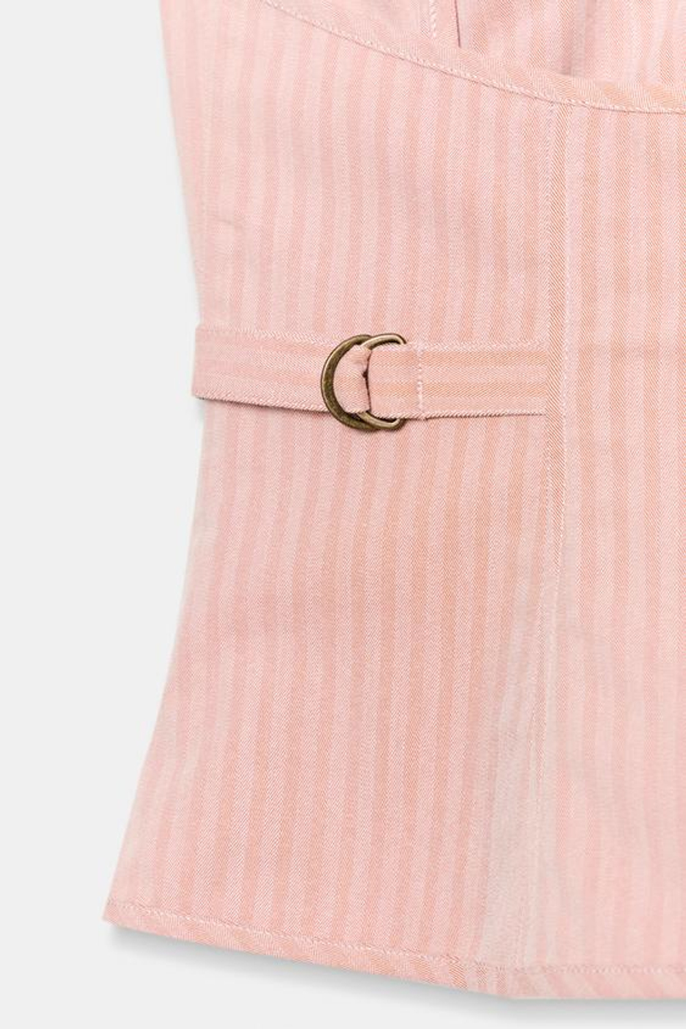 ZARA ТОП В ПОЛОСКУ С ГОРЛОВИНОЙ ХАЛТЕР И КАРМАНАМИ, БЛЕДНО-РОЗОВЫЙ