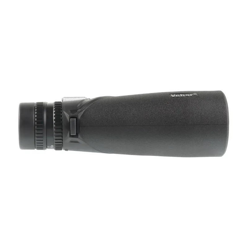 Бинокль Veber Sputnik Zoom 10–20x50 вид слева, черный корпус, логотип