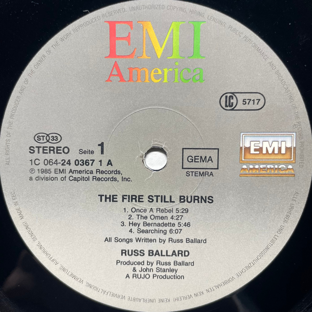 Russ Ballard ‎– The Fire Still Burns (Европа 1985г.)
