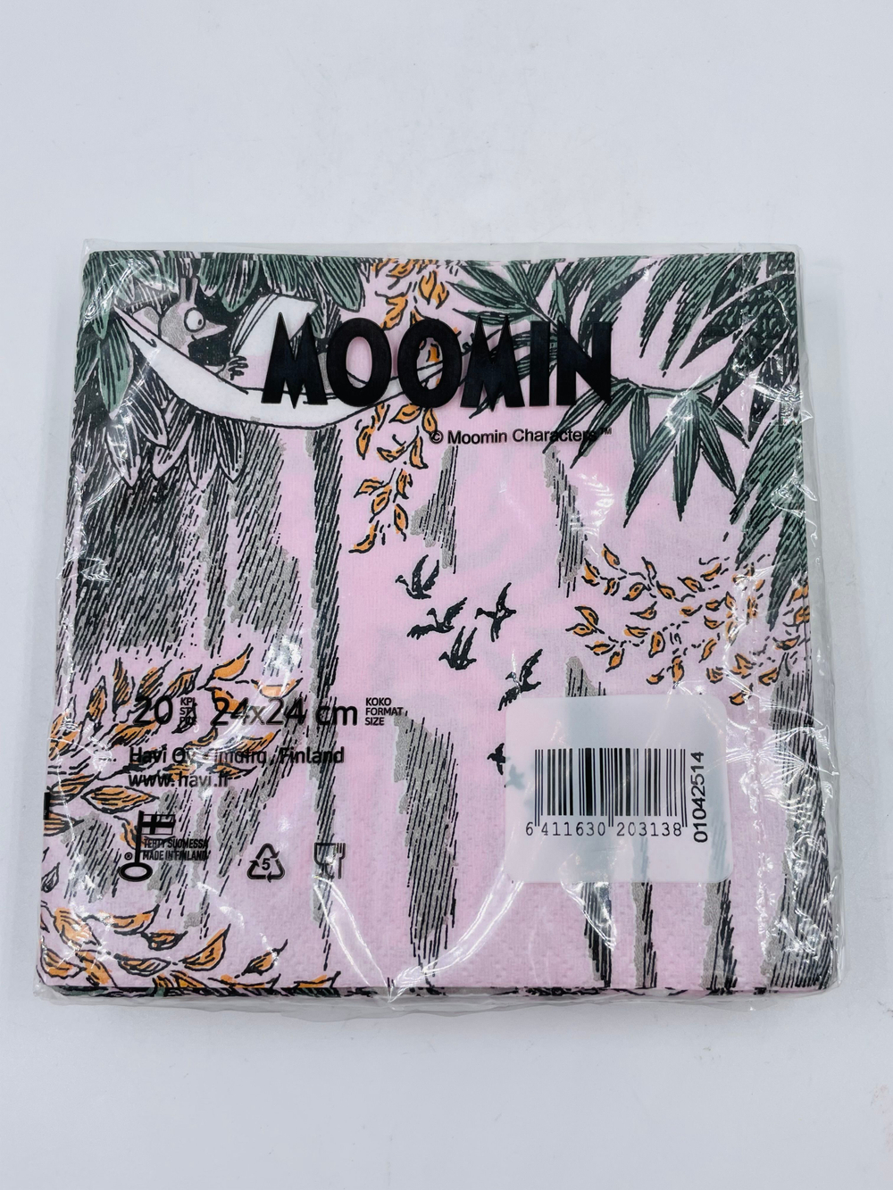 Салфетки бумажные Moomin, Тоска Муми-тролля, светло-розового цвета 24х24 см, 20 салфеток (из Финляндии)