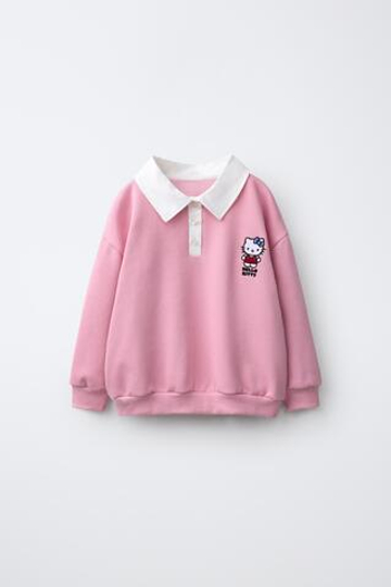 ZARA ТОЛСТОВКА С ВОРОТНИКОМ ПОЛО HELLO KITTY © SANRIO, ЛИНЯЛЫЙ РОЗОВЫЙ